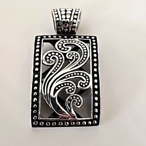 Silpada Sterling Silver Oxidized Paisley Filigree design rectangle pendant S1744
